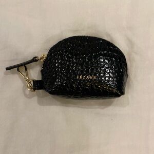 Sezane Sacha Coin Case in Black Crocodile Print